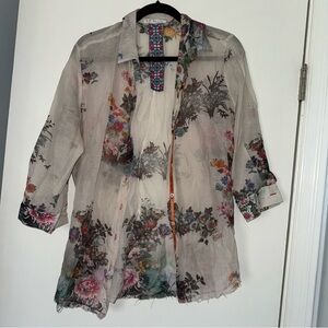 Johnny Was 3J Workshop Floral Sheer Women's button down Top small